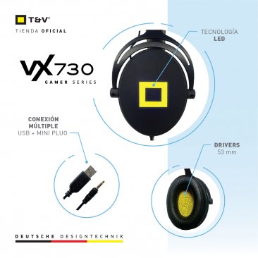 VR730 AUDÍFONOS Gaming USB+  3.5 mm CON MICRÓFONO