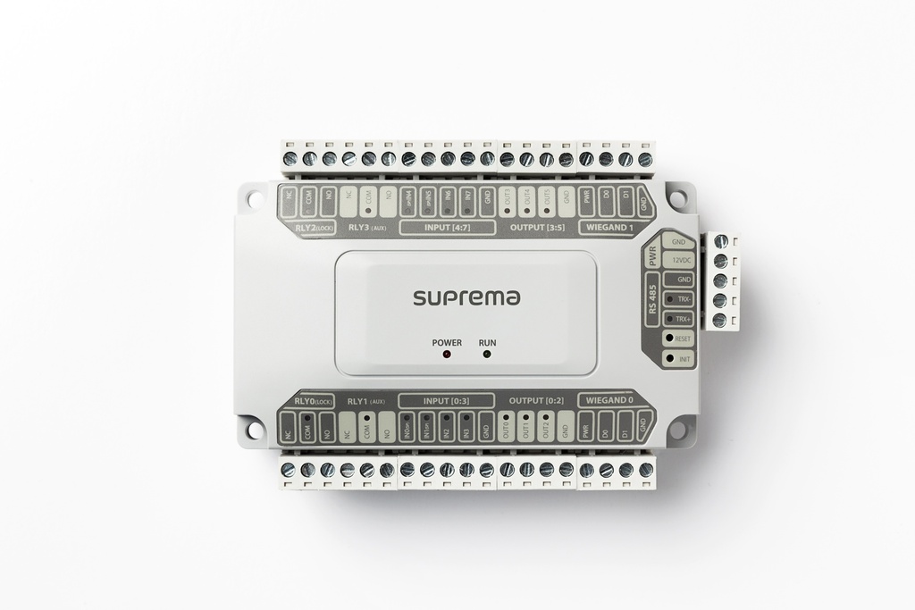 Seguridad Multipuerta SUPREMA
 - Two Door Interface Module (8 inputs / 6 outputs (including 4 Form C Relay) compatible
with BioStar 2 compatible readers and CoreStation
