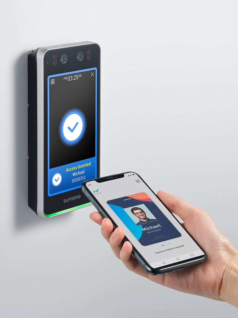 Facial SUPREMA - Multiple Credential, Face Recognition, QR/Barcode, Dual RFID(125kHz EM & 13.56Mhz
MIFARE, MIFARE Plus, DESFire/EV1, FeliCa, NFC), IP65, IK06, BLE