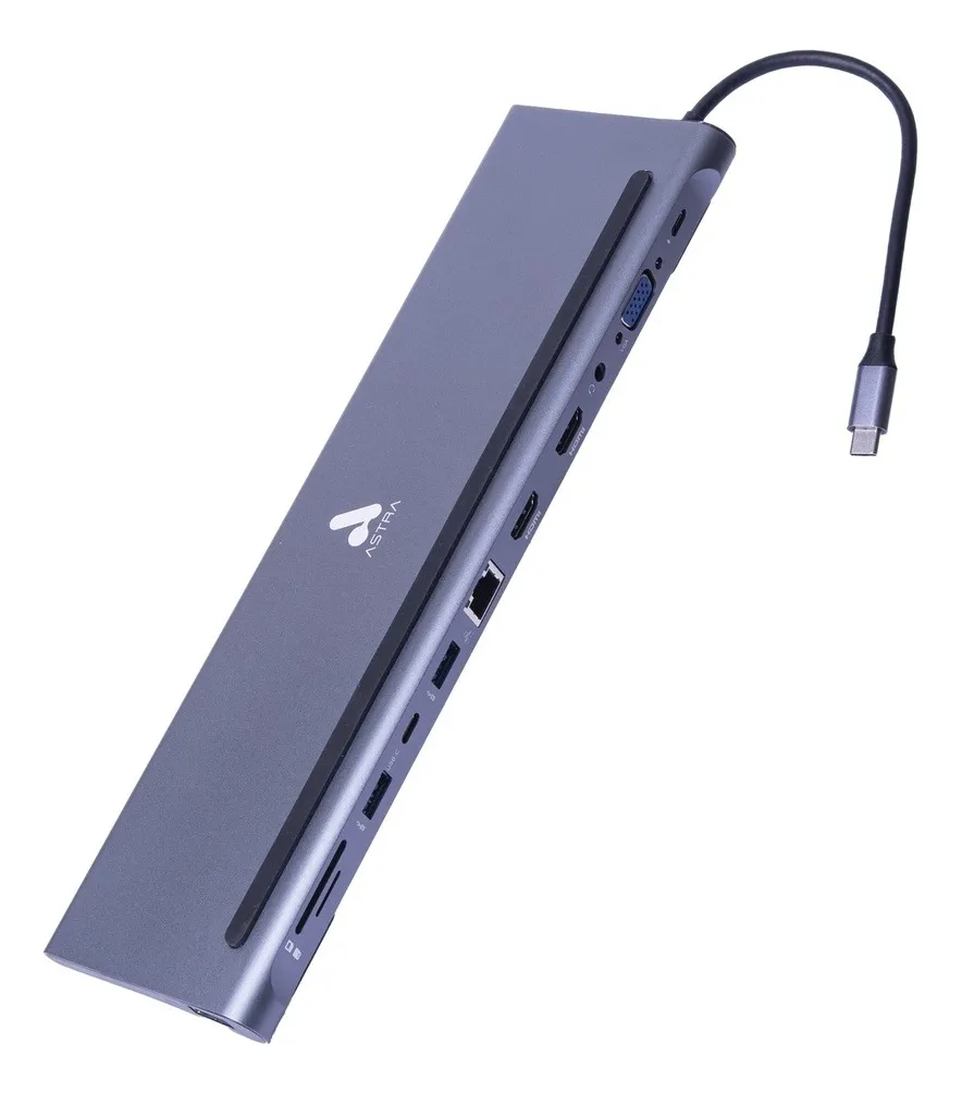 [GSDC4CE] ASTRA DOCKING STATION MULTIPUERTO 12 EN 1 TIPO C (USB2.0+2*USB3.0+2*HDMI 4K@30Hz+ VGA+Audio+PD+RJ45+USB-C+SD/TF )
