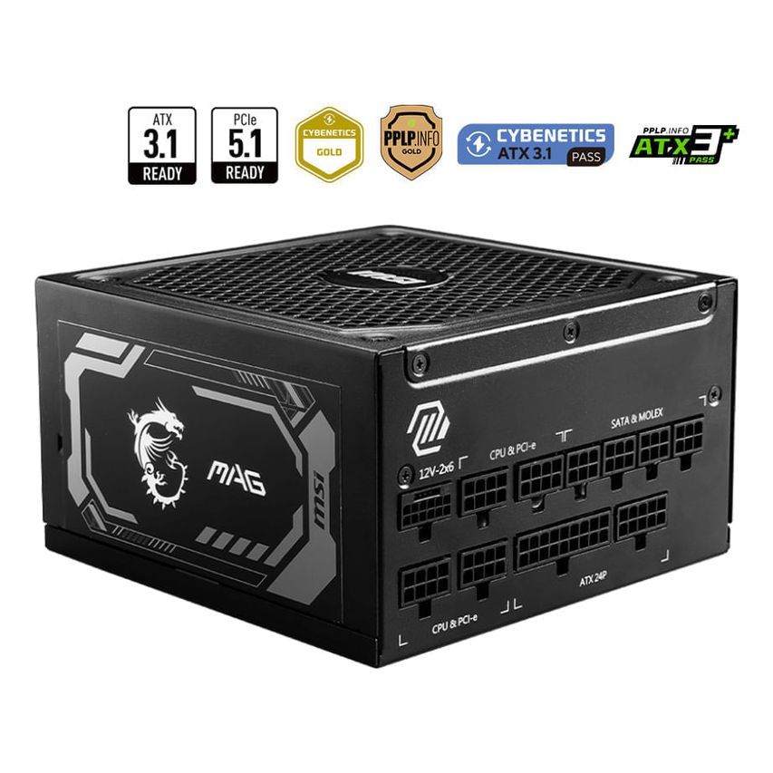 MSI FUENTE DE PODER MAG A1000GL PCIE5 WHITE 1000W 80 PLUS GOLD FULL MODULAR ATX 3.1 PCIE 5.1 FAN 135MM FDB - (MAG A1000GL PCIE5 WHITE)