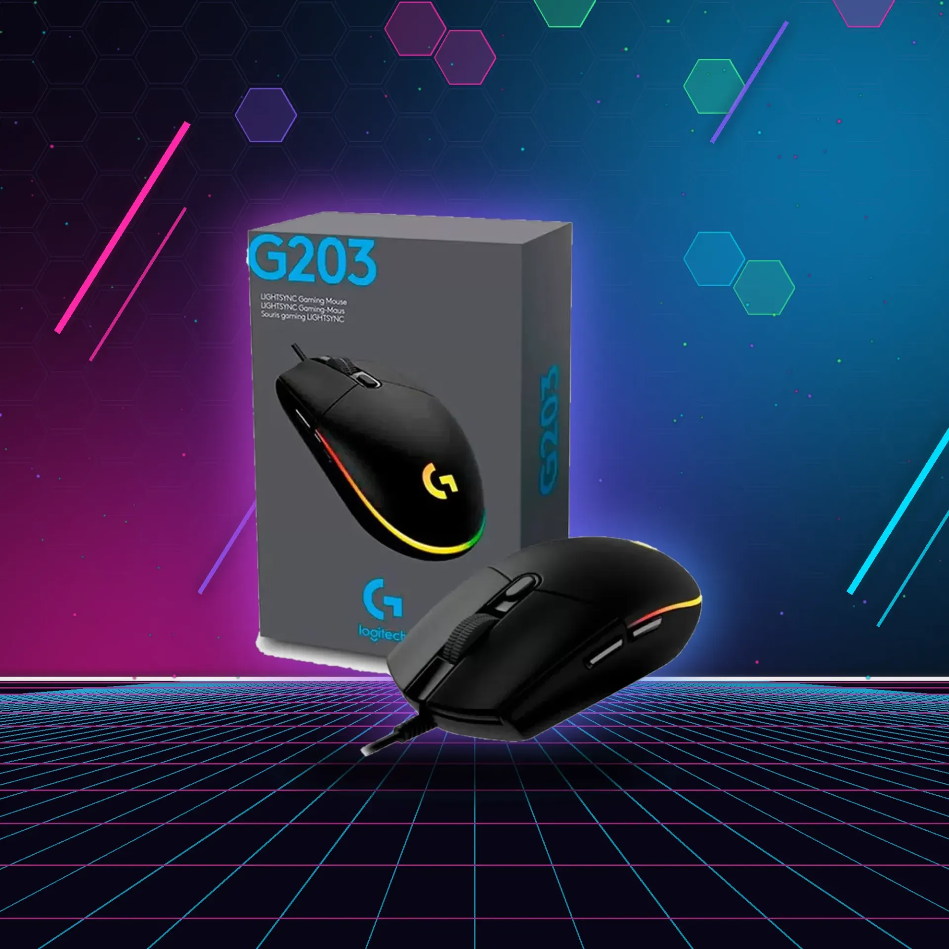 LOGITECH MOUSE ALAMBRICO USB G203 GAMING  6 BOTONES LIGHTSYNC NEGRO