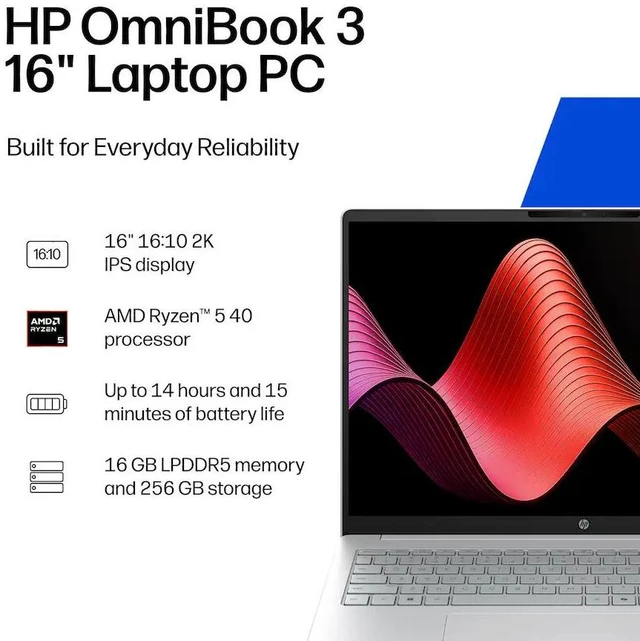 HP PORTATIL OMNIBOOK 3 16-BY0015 AMD RYZEN 5 40 8GB 256GB SSD 16" TOUCH WIN11 GLACIER SILVER