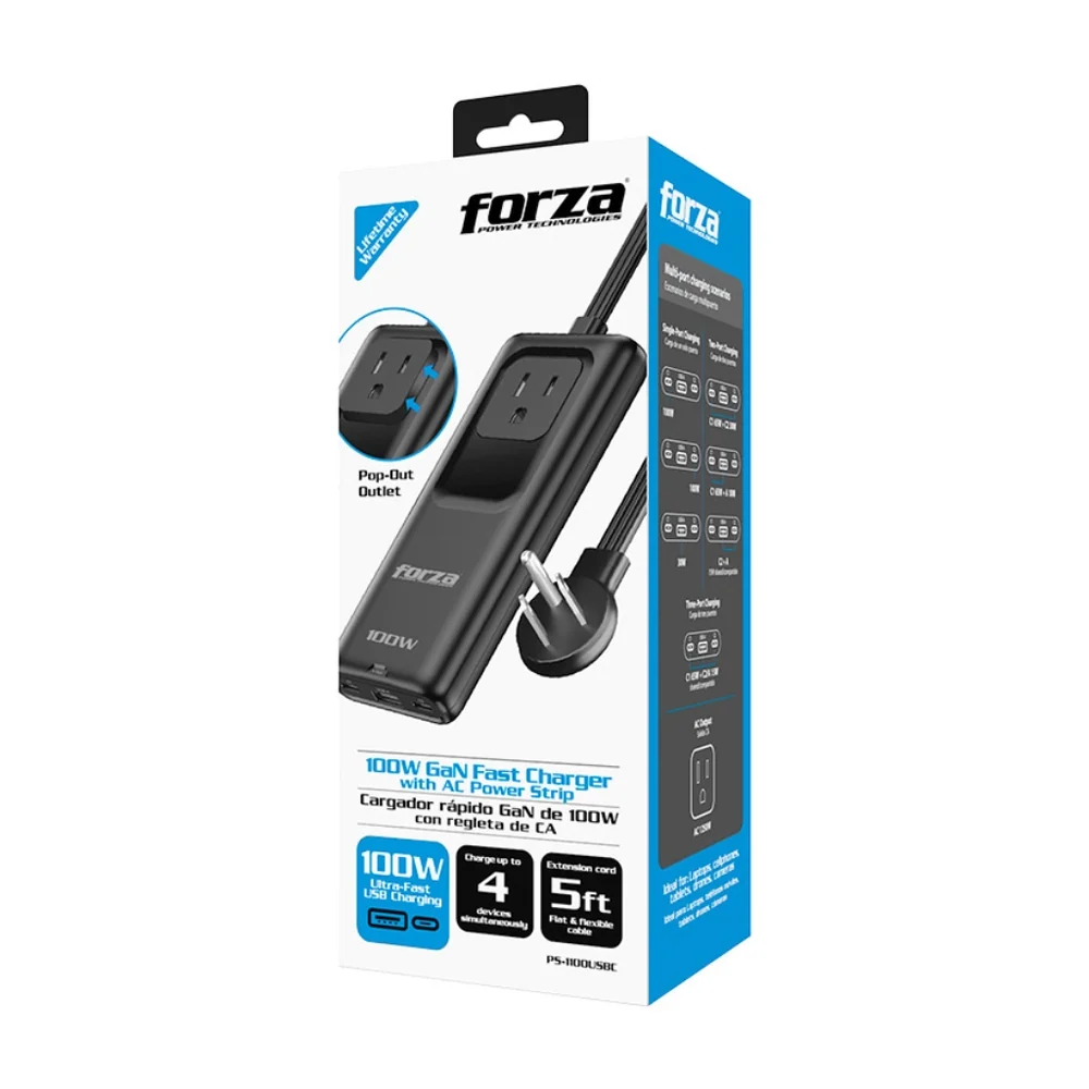 FORZA REGLETA CON CARGADOR RAPIDO 100W 1 NEMA 110/220V USB-C CON INDICADOR LED  (PS-1100USBC)