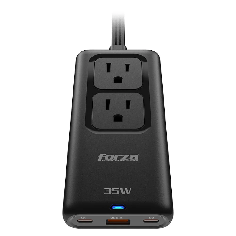 FORZA REGLETA CON CARGADOR RAPIDO 35W 2 NEMA 110/220V USB-C CON INDICADOR LED  (PS-235USBC)