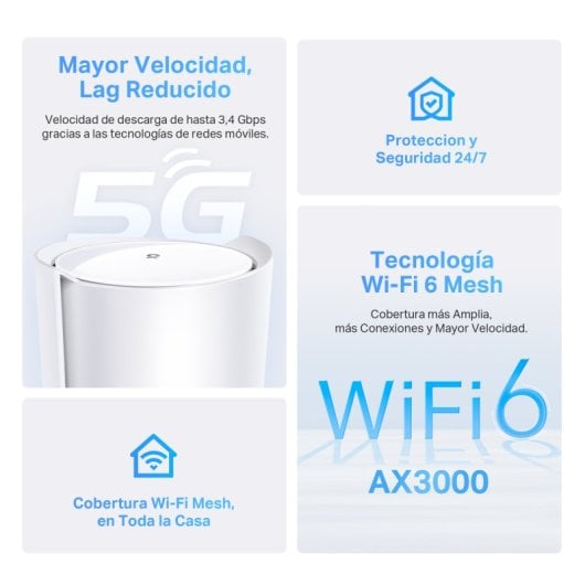 TP LINK SISTEMA WIFI DECO XM50(4-PACK) AX3000 WI-FI 6 MESH DOBLE BANDA PARA INTERIORES Y EXTERIORES