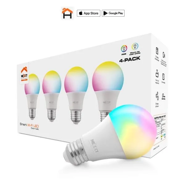 NEXXT BOMBILLO LED INTELIGENTE WIFI 4 PACK 110V A19 MULTICOLOR (NHB-C1104PK)