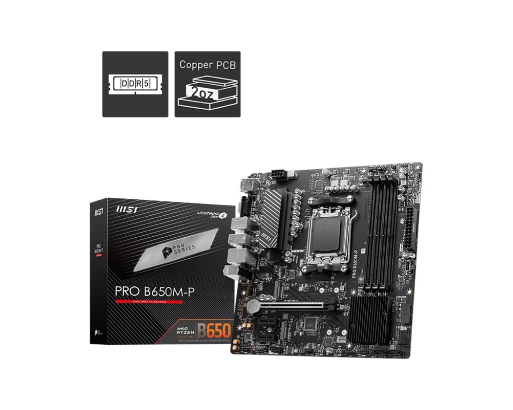 MSI TARJETA MADRE PRO B650M-B SOCKET AM5 LAN 2.5G 6X USB 3.2 6X USB 2.0 4X SATA 6GBPS 1X M.2 GEN4 2X DIMM DDR5 - (PRO B650M-B)